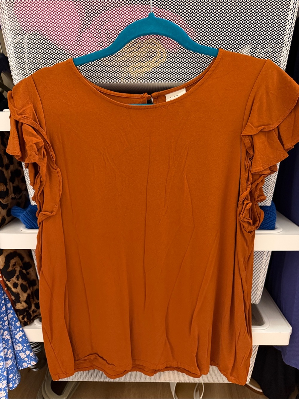 Rust Ruffle Sleeve Women's Top
